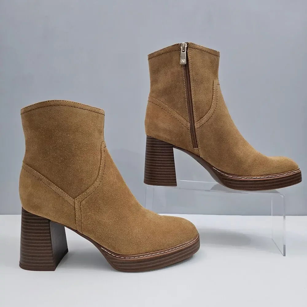 NEW Naturalizer Orlean Ankle Boot Womens 9.5 Golden Caramel Tan Suede Block Heel